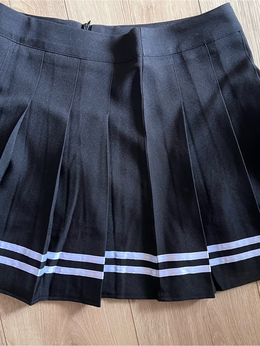 Source Unknown Black Pleated Skater Skirt with White Stripe Trim